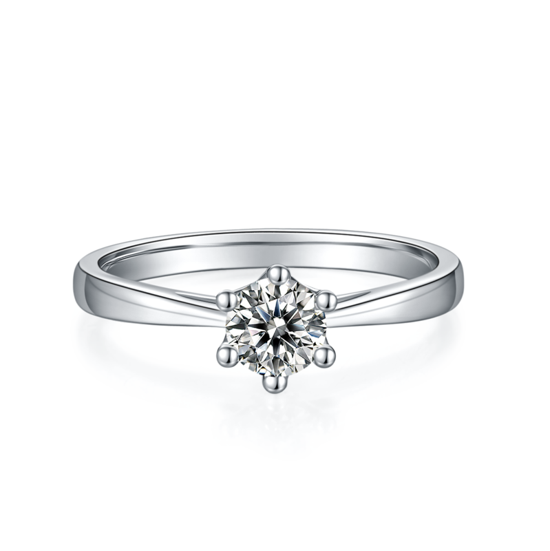 直臂皇冠S925银镀白金MoissaniteWomen's Ring50分D级